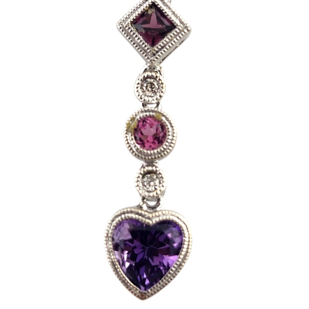 14K White Gold Diamond, Amethyst, Pink Topaz & Rhodolite Garnet Necklace #19032